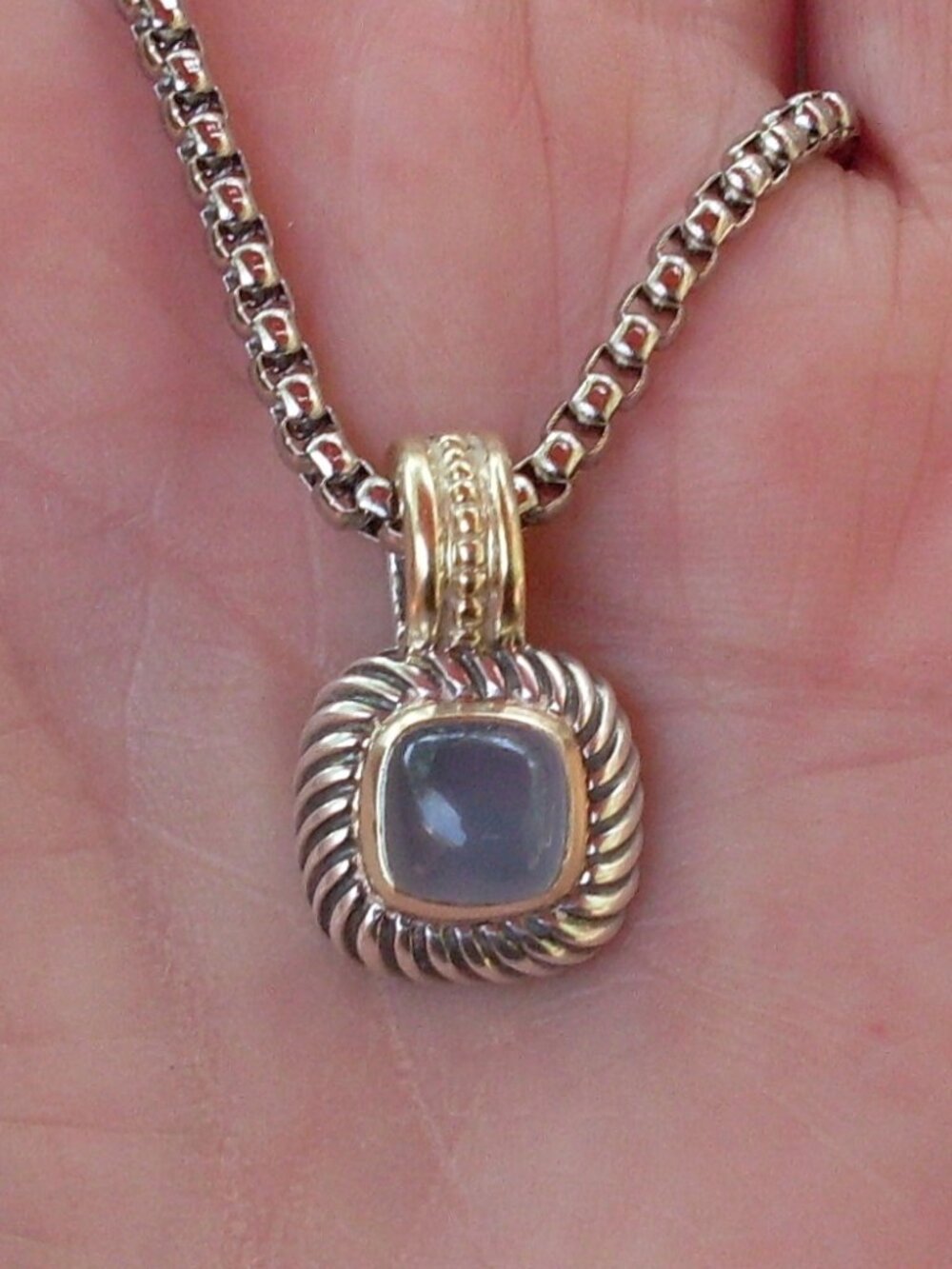 Rare & Retired David Yurman Albion Chalcedony Enhancer Pendant w/Chain - 14K/925 - Picture 1 of 11